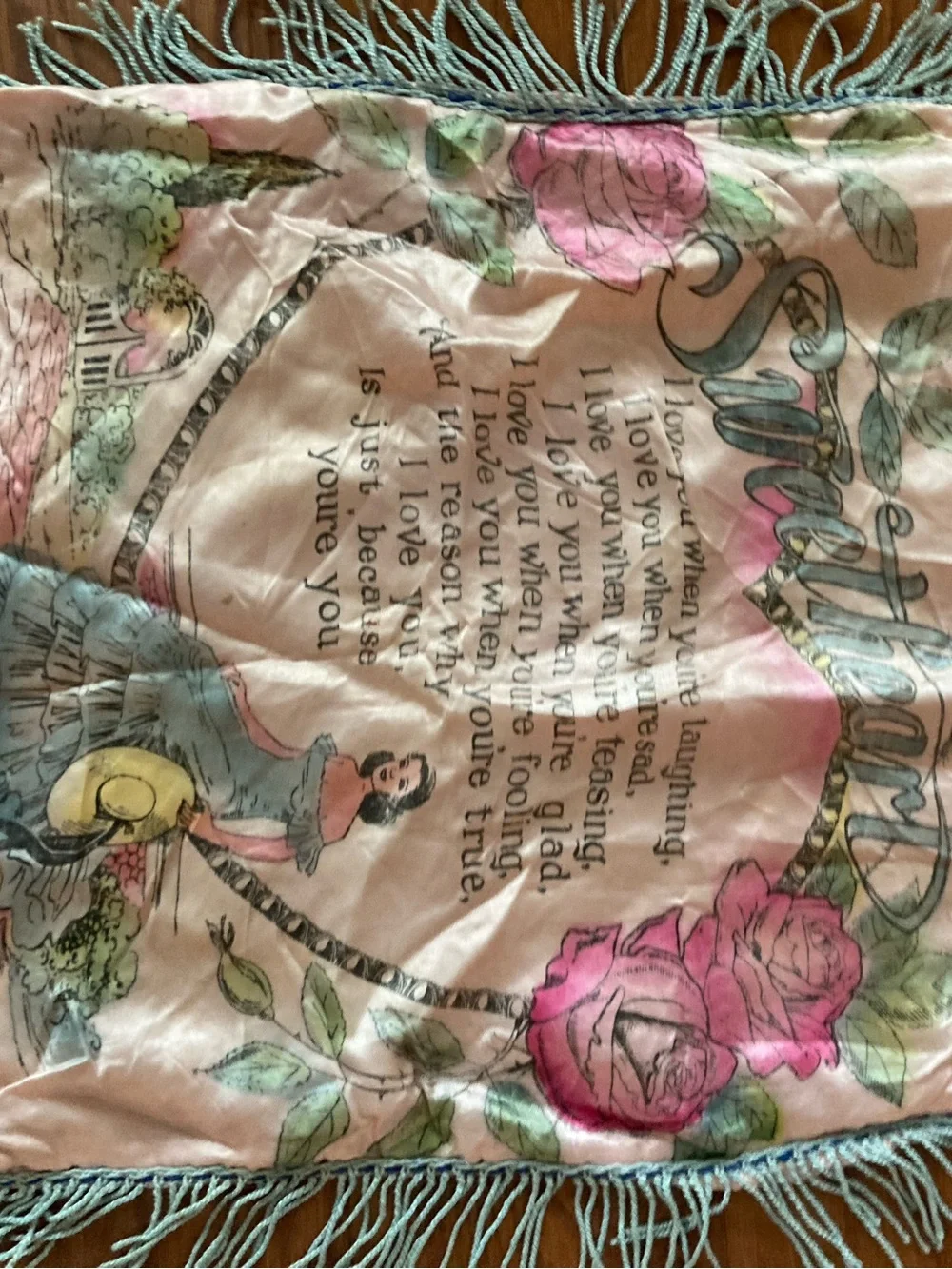 Vintage Silk Fringe Pink  Travel Souvenir Sweetheart Pillowcase cover Clean